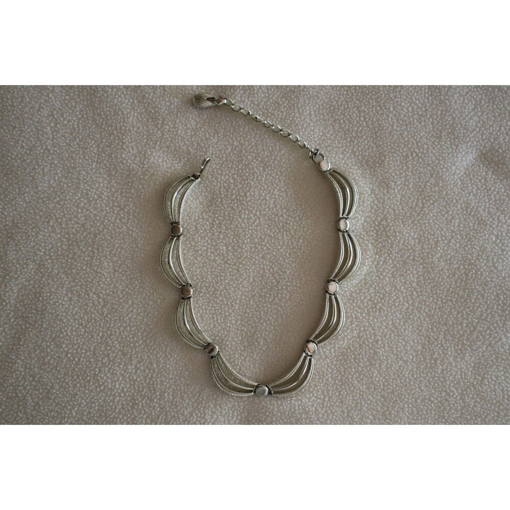 Vintage Scalloped Garland Beaded Swag Silver Tone Choker Necklace 16/17" - Picture 4 of 11